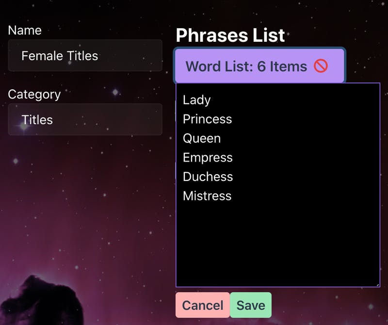 Phrase Word List